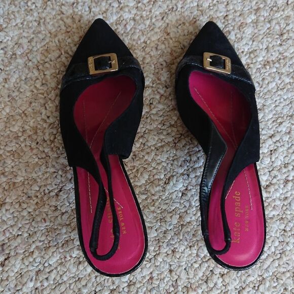 kate spade gold buckle suede leather slingback pump size 7.5B - Picture 5 of 13